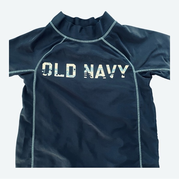 Old Navy Blue Rashguard Swim Top 4T navy blue “ Old Navy” logo short sleeve - Picture 3 of 5